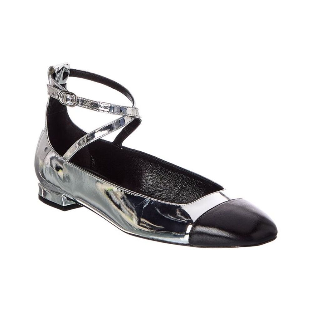 Stuart Weitzman Eden Strap Leather Flat, Silver